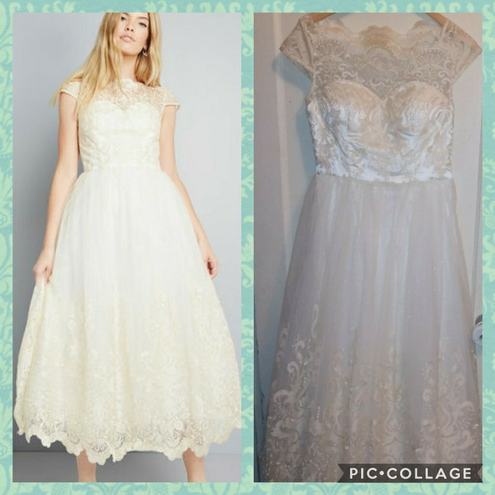 NWT Sparkling Celebration Midi Cream/Gold Size 8